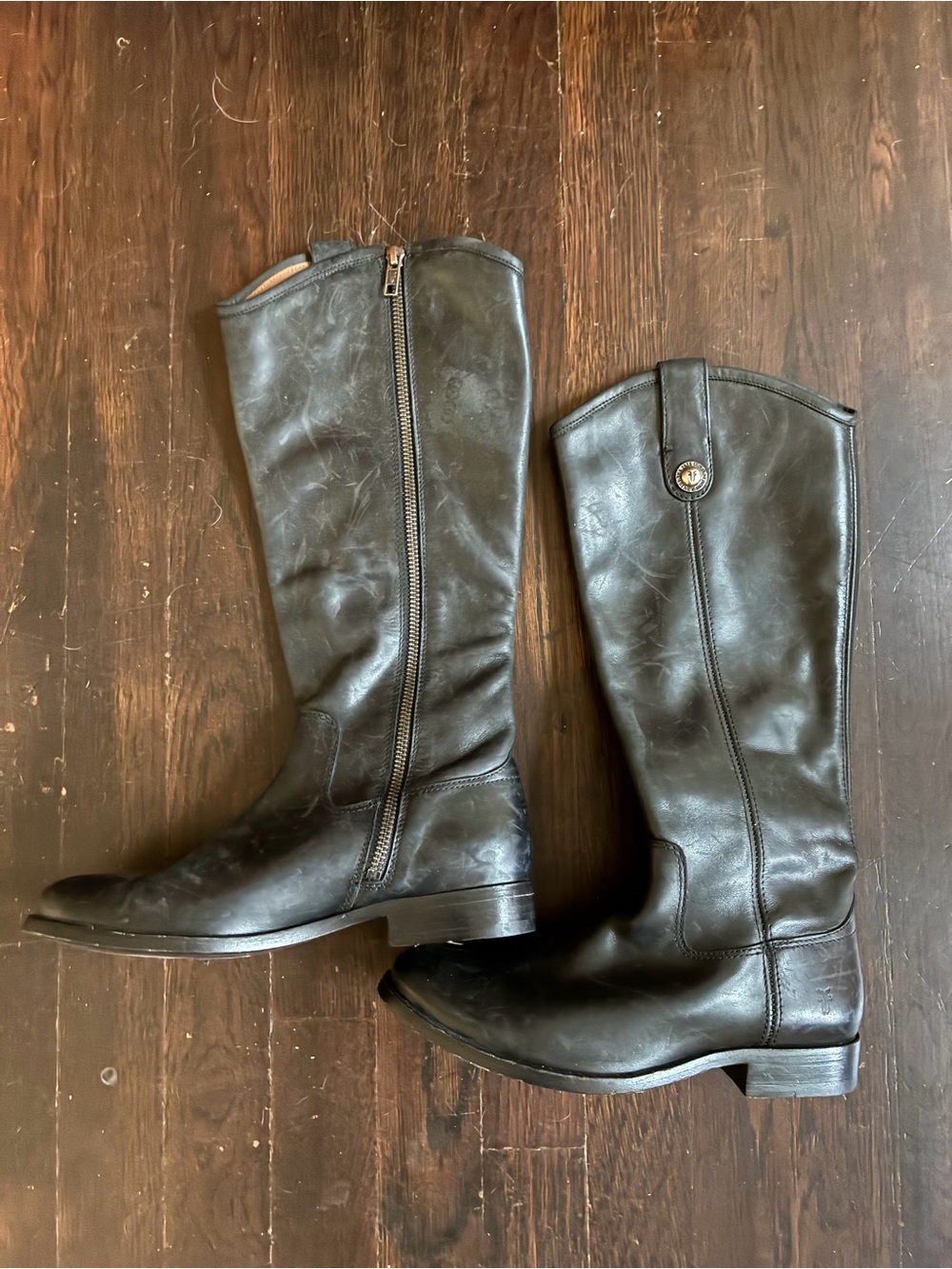 Frye Black Leather Knee-High Heeled Boots